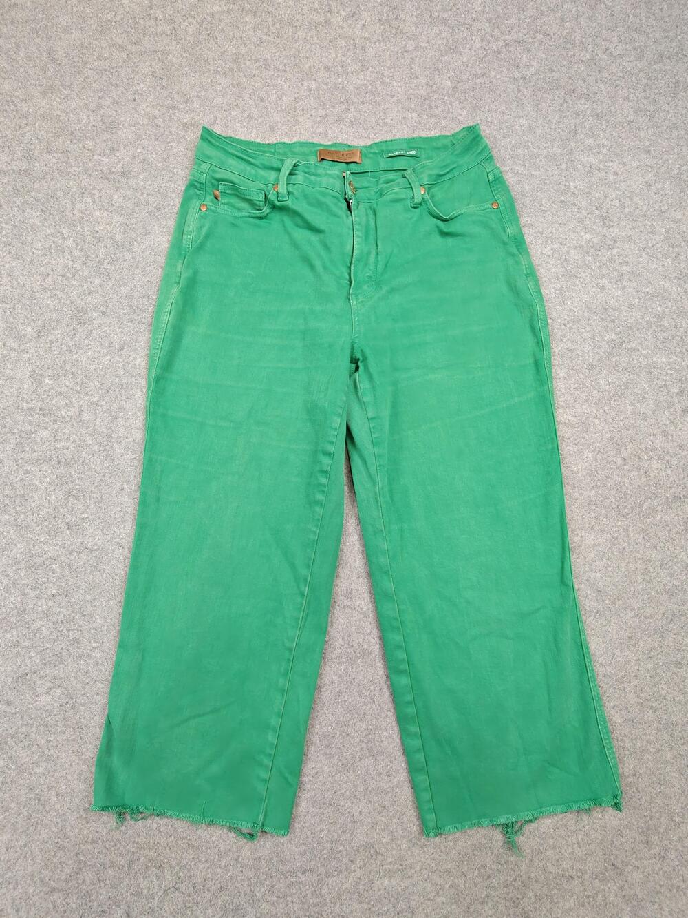 Judy Blue Pants Womens 16W Green Cropped Wide-Leg Fringe Denim Stretch